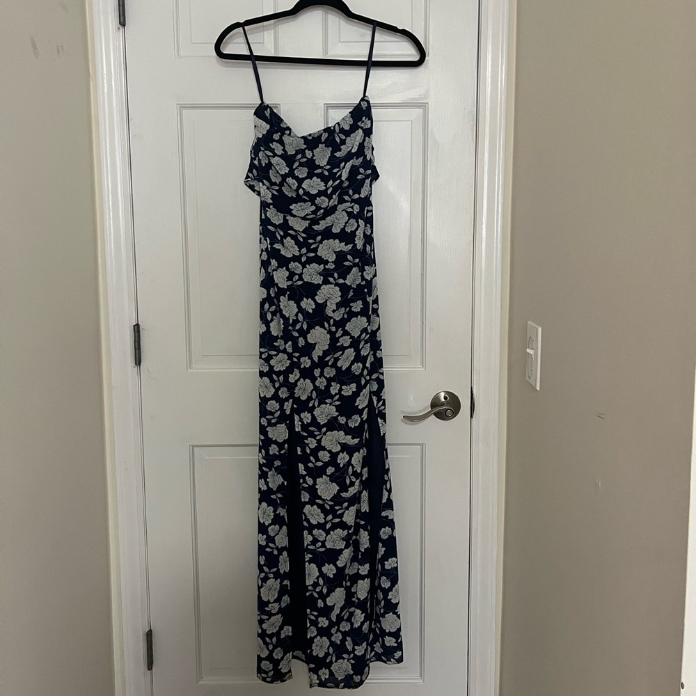 Blue floral strapless dress